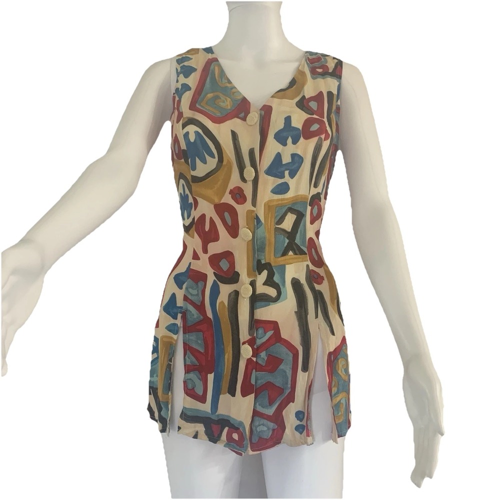 Vtg‎ Marnie West Sleeveless women's Top Size 7 Abstract Print 80s 90s